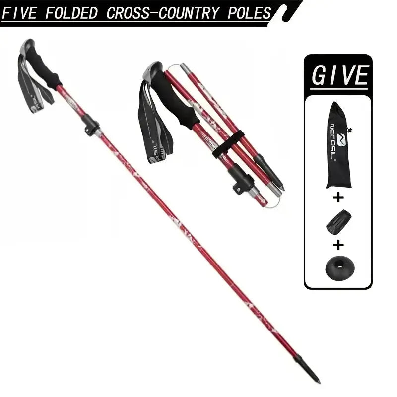 5-Section Collapsible Hiking Poles - Lightweight Trekking Poles With Secure External Lock, Adjustable Length, Sturdy - Ergonomic EVA Grip For Mountain Climbing, Camping, Trail Hiking - Perfect Gift Fo