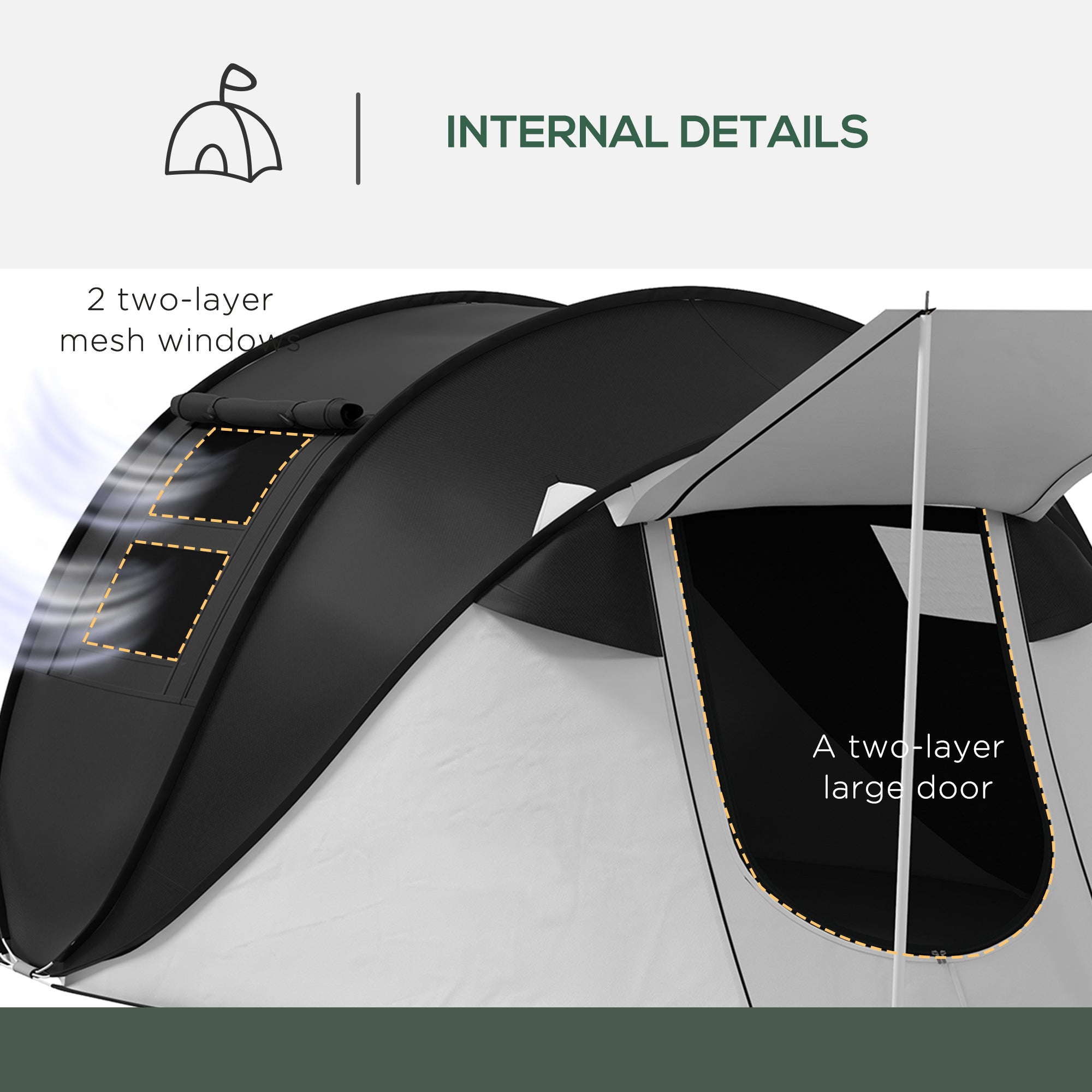 Pop Up Tent with Porch and Carry Bag, 3000mm Waterproof, for 2-3 People Camping Hiking, Black