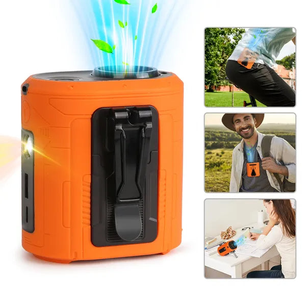 5 In 1 Portable Waist Clip Fan With 5 Speeds Flashlight Battery Operated Personal Wearable Turbo Belt Fan Hands-Free Neck Fan For Camping Travel Job Site