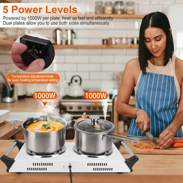 2000W Electric Dual Burner Portable Coil Heating Hot Plate Stove Countertop RV Hotplate With 5 Temperature Adjustments Portable Handles - Free Shipping
