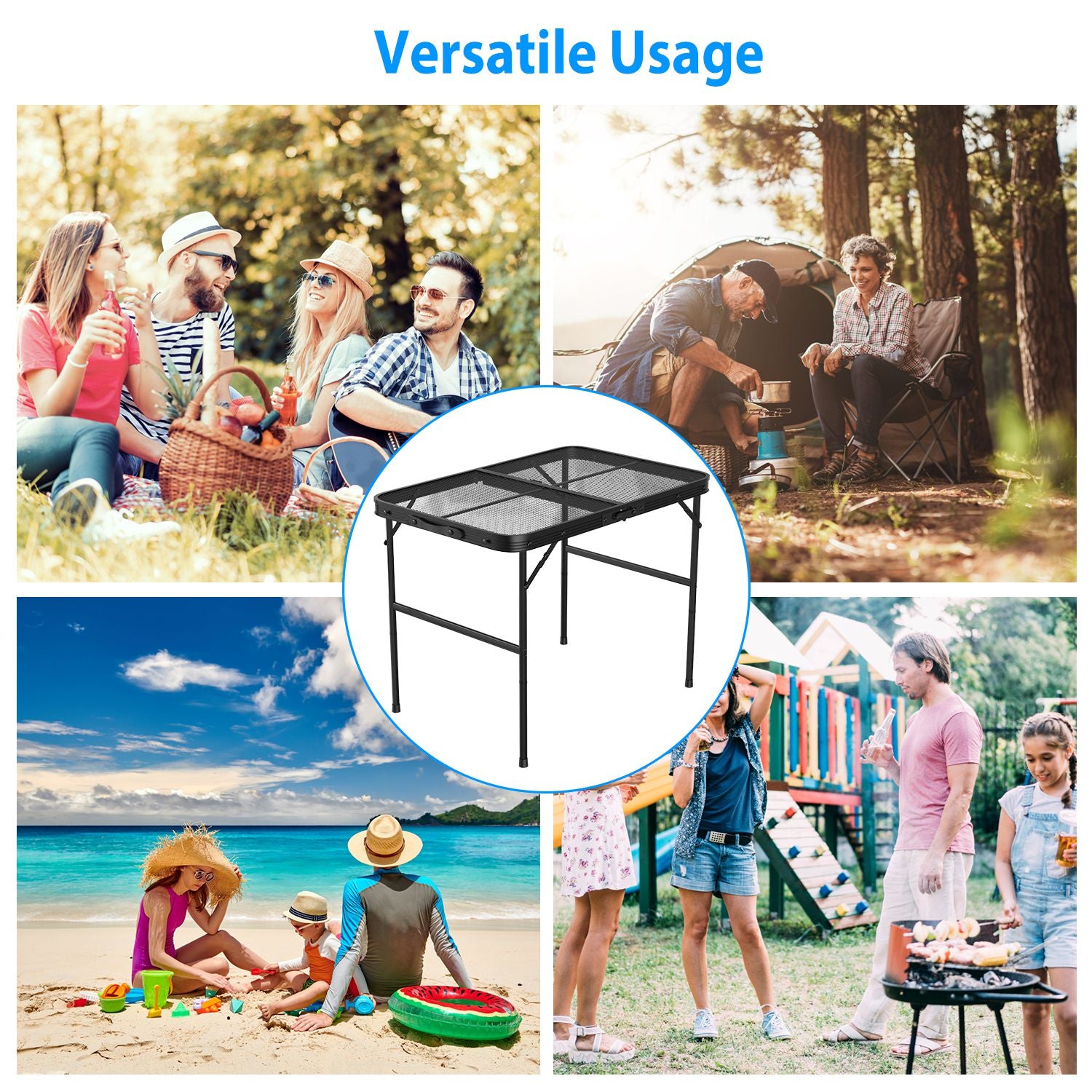 1Pc Foldable Camping Table Collapsible Picnic Aluminum Alloy Grill Stand 88LBS Max Load Height Adjustable BBQ Table