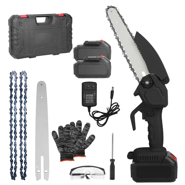 Electric Mini Chainsaw Portable Handheld Cordless Small Chain Saw Battery Powered With 2Pcs 1200mAh Rechargeable Batteries 8in Chains Gloves Goggles For Pruning Trees Wood Cutting