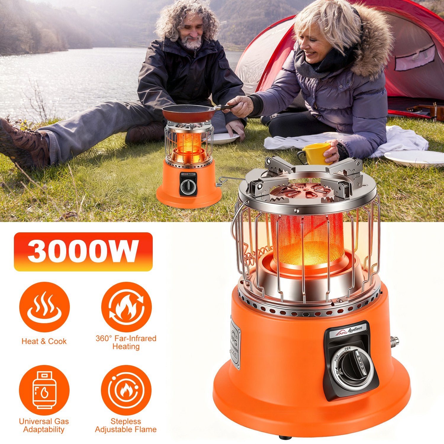 3000W 2 In 1 Portable Propane Heater Stove Portable Propane Heater Outdoor Gas Stove With Pot Stand Gas Pipe For Camping Ice Fishing Patio RV