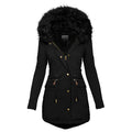 Women's Plush Hooded Parkas Winter Warm Thick  Zip-up Jackets Casual Mid-length Solid Buckle Pockets Coat Outerwear Clothing