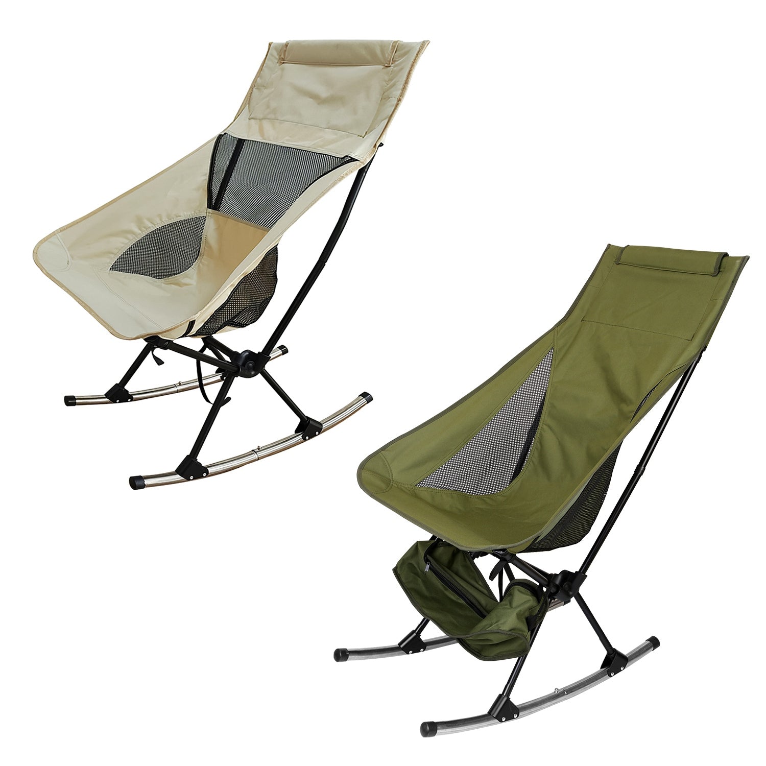 1Pc Portable Camping Rocking Chair 198LBS Weight Capacity Included Carry Bag High Back Rocker Chair For Patio Fishing Beach Lawn Travel