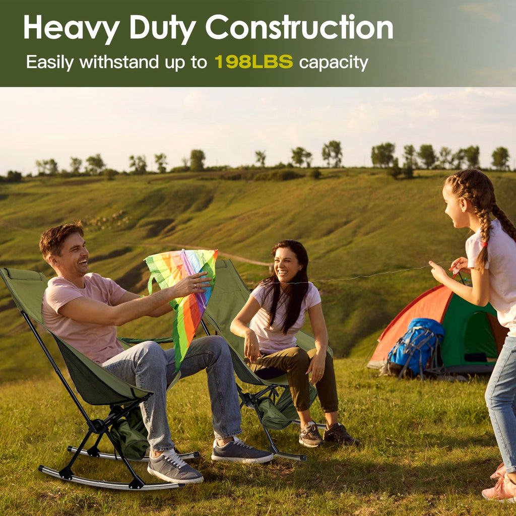 1Pc Portable Camping Rocking Chair 198LBS Weight Capacity Included Carry Bag High Back Rocker Chair For Patio Fishing Beach Lawn Travel