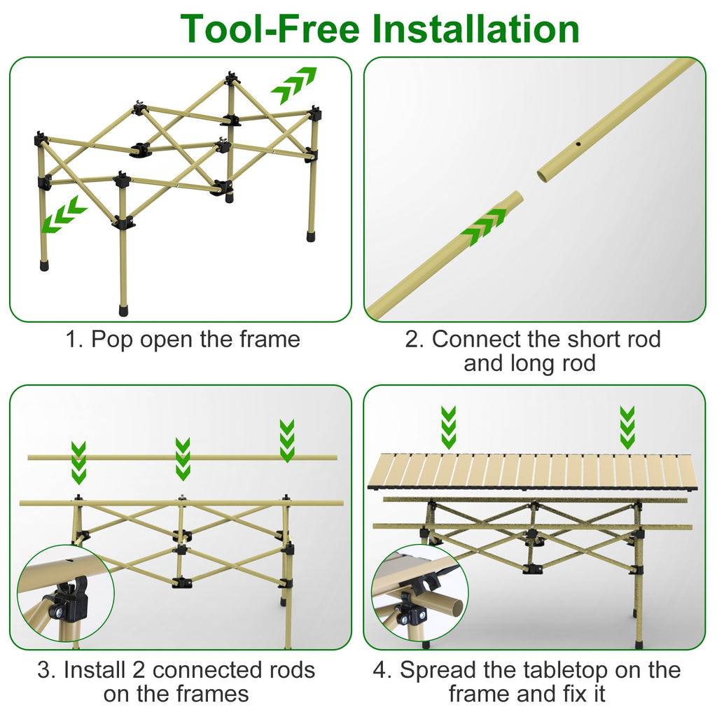 1Pc S Or L Size Options Folding Camping Table Portable Lightweight Carbon Steel Roll-up Picnic BBQ Desk With Carry Bag Heavy Duty For Outdoor Beach Backyard Party Patio Camping Hiking BBQ Picnic