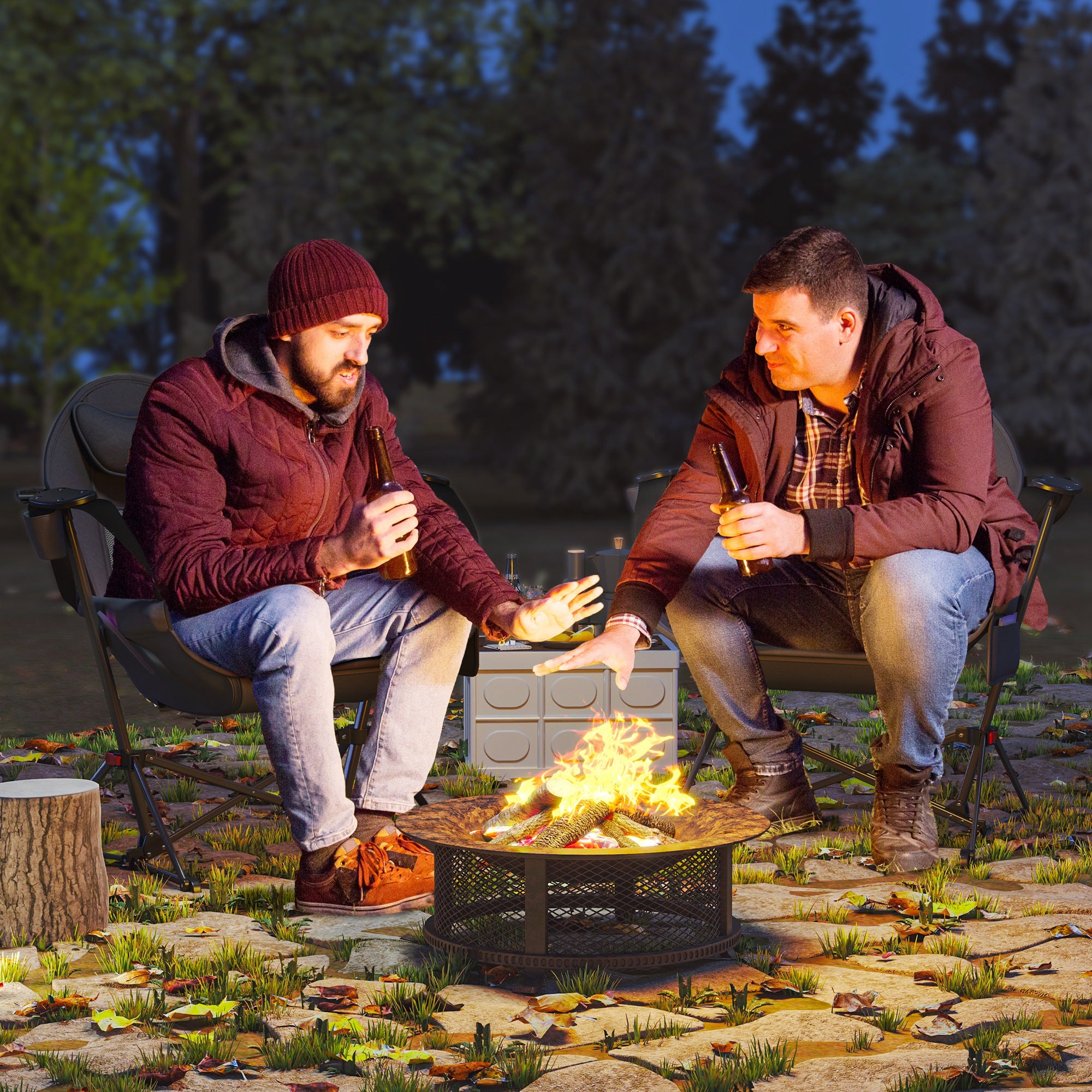 Camping Chair Set Of 2, Adjustable Back Folding Swinging Chair With Cup Holder And Padded Seat, Black