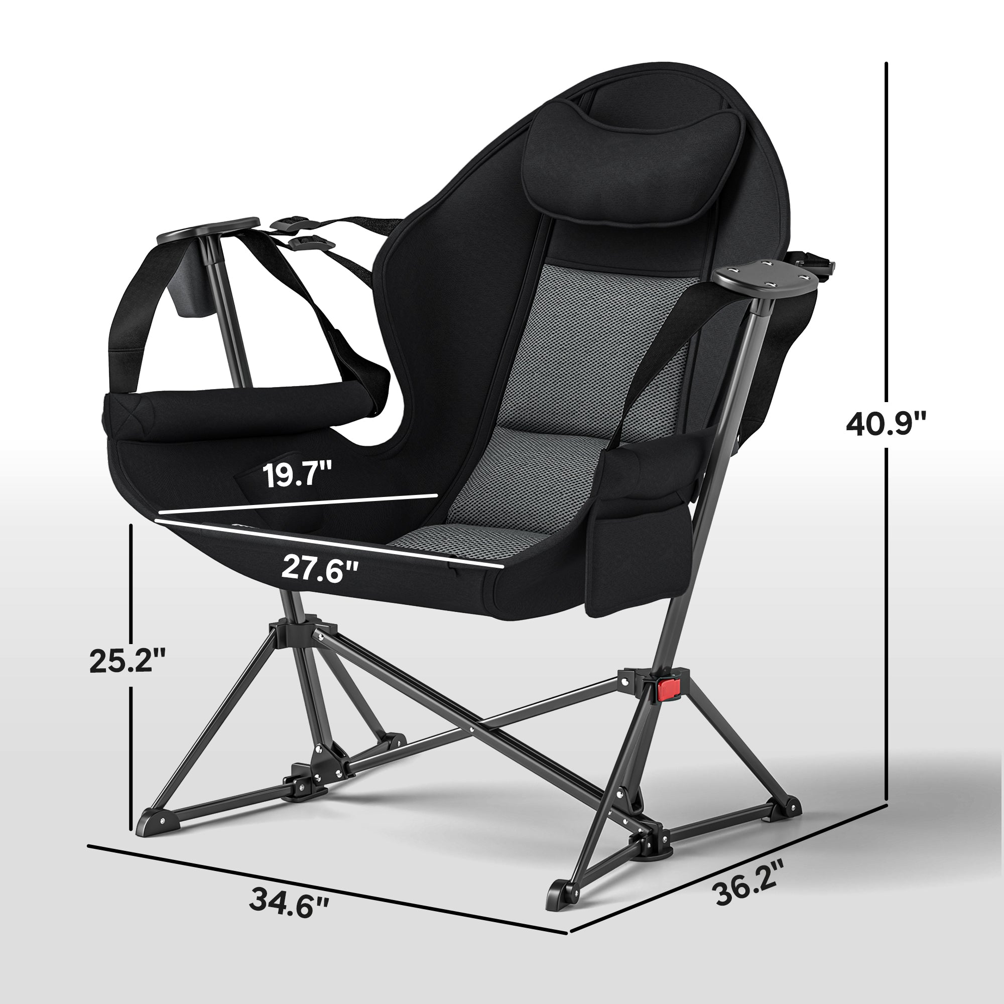 Camping Chair Set Of 2, Adjustable Back Folding Swinging Chair With Cup Holder And Padded Seat, Black