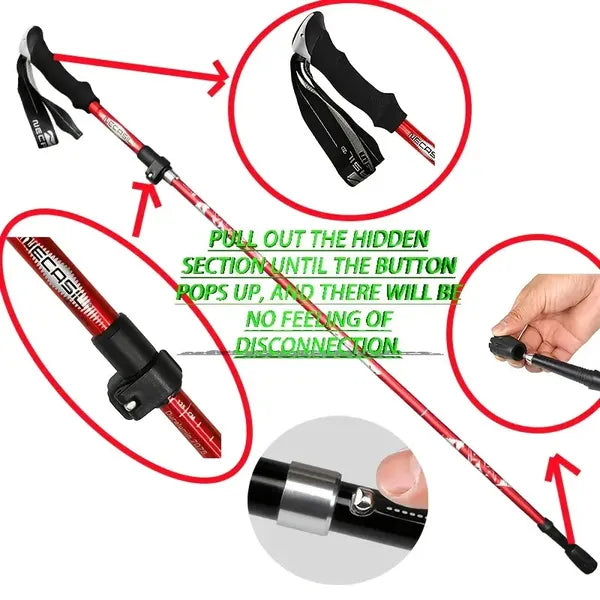 5-Section Collapsible Hiking Poles - Lightweight Trekking Poles With Secure External Lock, Adjustable Length, Sturdy - Ergonomic EVA Grip For Mountain Climbing, Camping, Trail Hiking - Perfect Gift Fo