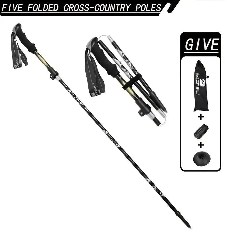 5-Section Collapsible Hiking Poles - Lightweight Trekking Poles With Secure External Lock, Adjustable Length, Sturdy - Ergonomic EVA Grip For Mountain Climbing, Camping, Trail Hiking - Perfect Gift Fo