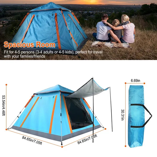 4-5 Person Camping Tent Outdoor Foldable Waterproof Tent With 2 Mosquito Nets Windows Carrying Bag For Hiking Climbing Adventure Fishing