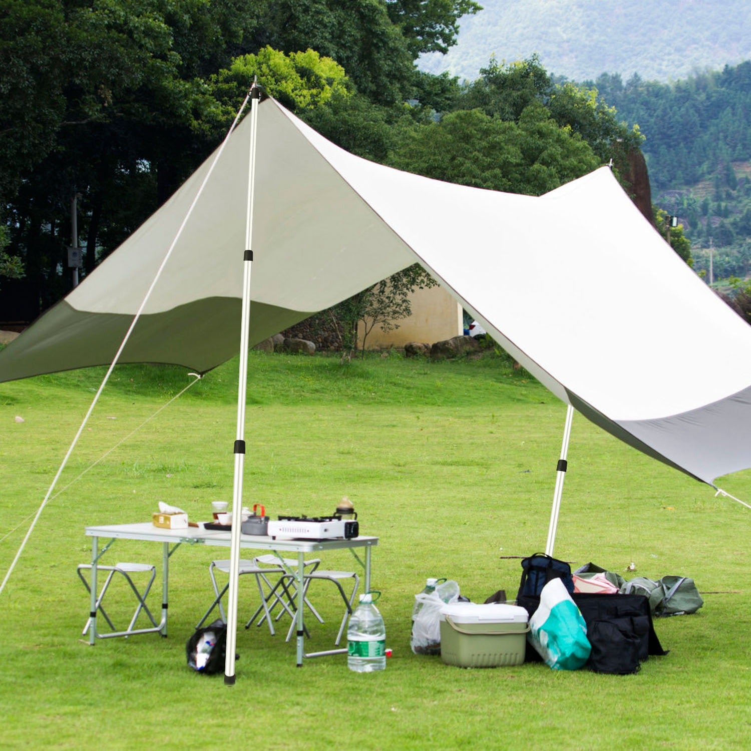 2Pcs Telescoping Tarp Poles Portable Aluminum Awning Poles 3FT To 7.5FT Adjustable Telescopic Tarp Tent Rods