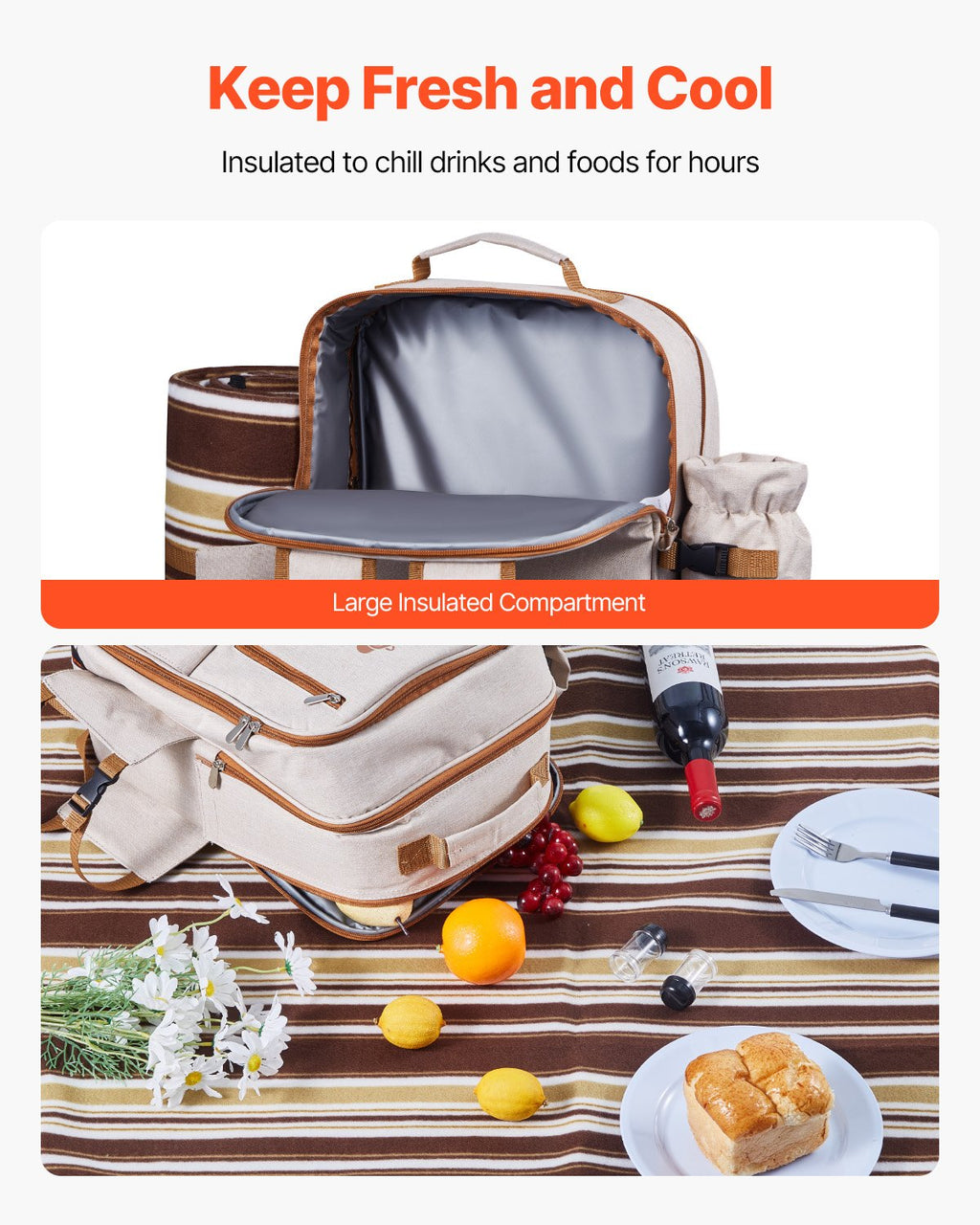 Beach Picnic Backpack Bag For 4 Person With Cooler Compartment Blanket