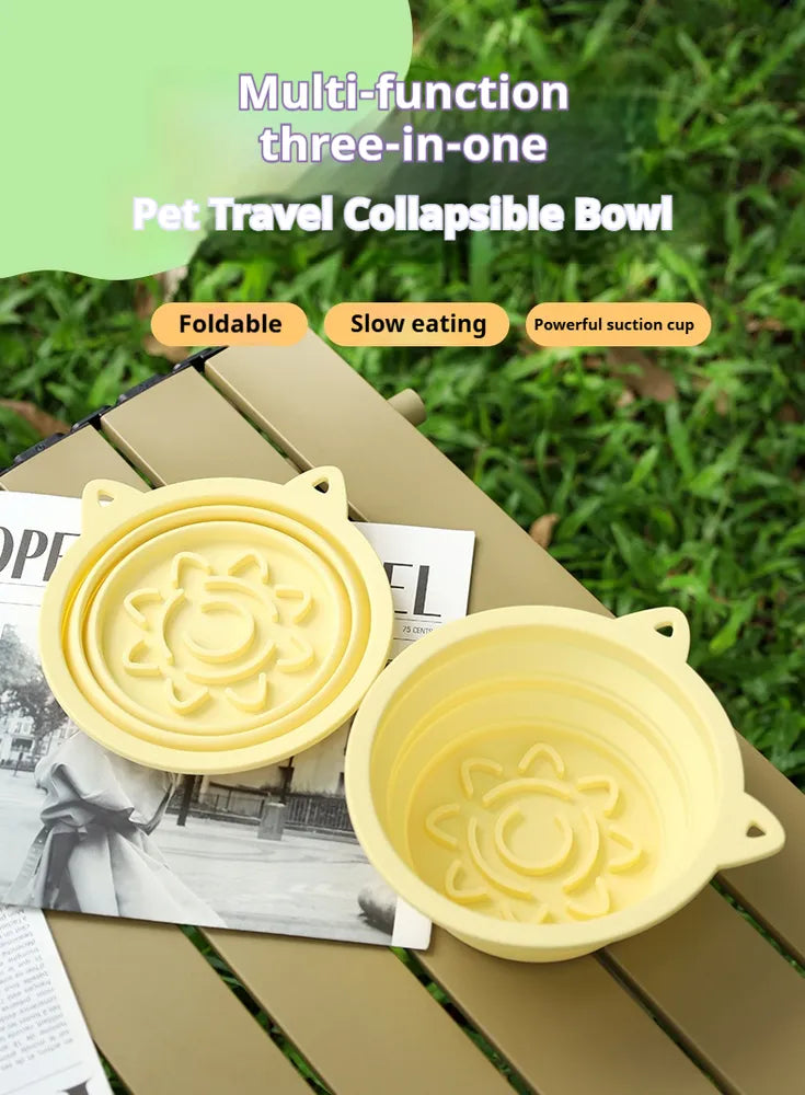 3-in-1 Pet Travel Collapsible Bowl Foldable Slow-Feeder With Strong Suction Cups  Portable Silicone Dog Bowl With Hook For Hanging On Collar/Backpack