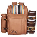Beach Picnic Backpack Bag For 4 Person With Cooler Compartment Brown