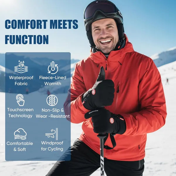Anti-Slip Waterproof Thermal Winter Gloves For Men And Women, Windproof Cold Weather Motorcycle Riding Bicycle Cycling Hiking Gloves Touch Screen Anti-Slip Winter Sport Outdoor Gloves