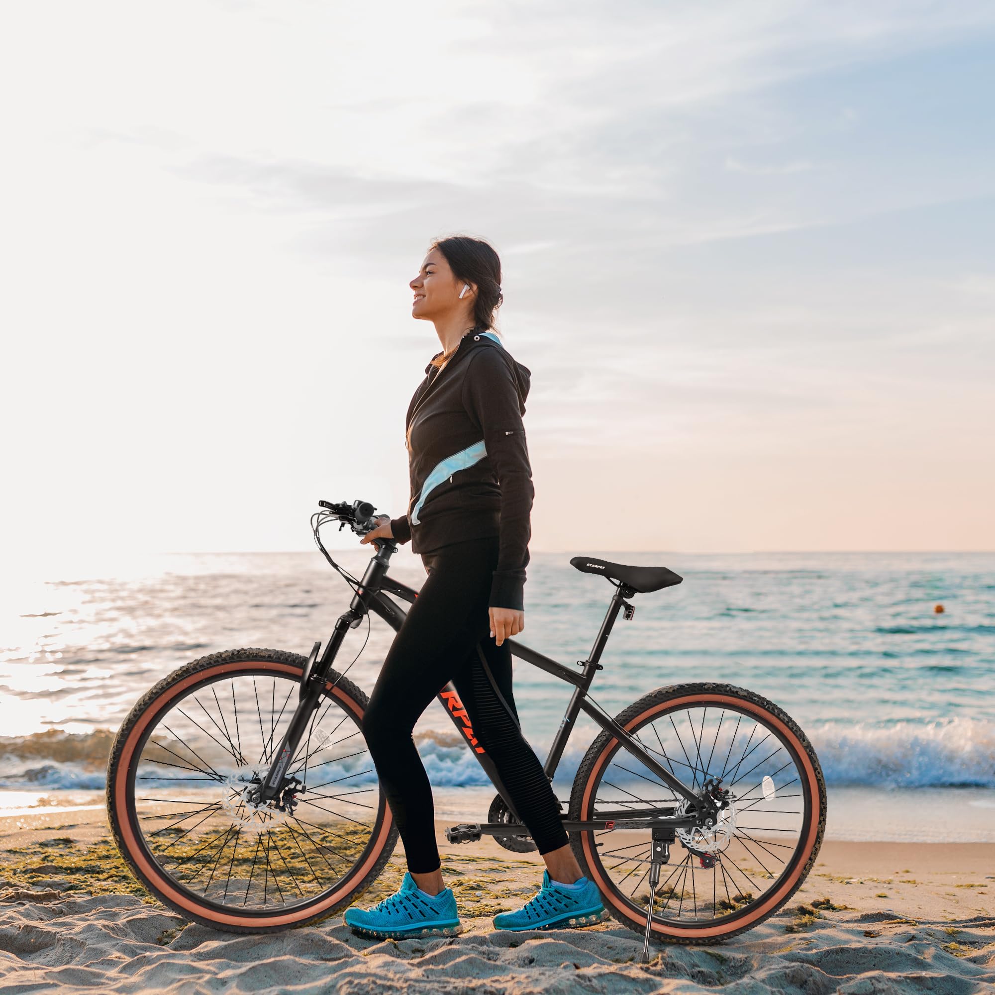 A24301 24 Inch Mountain Bike For Teenagers, High Carbon Steel Frame, Disc Brakes, Durable Design, Brown Edge Tires, Ideal For School Commuting