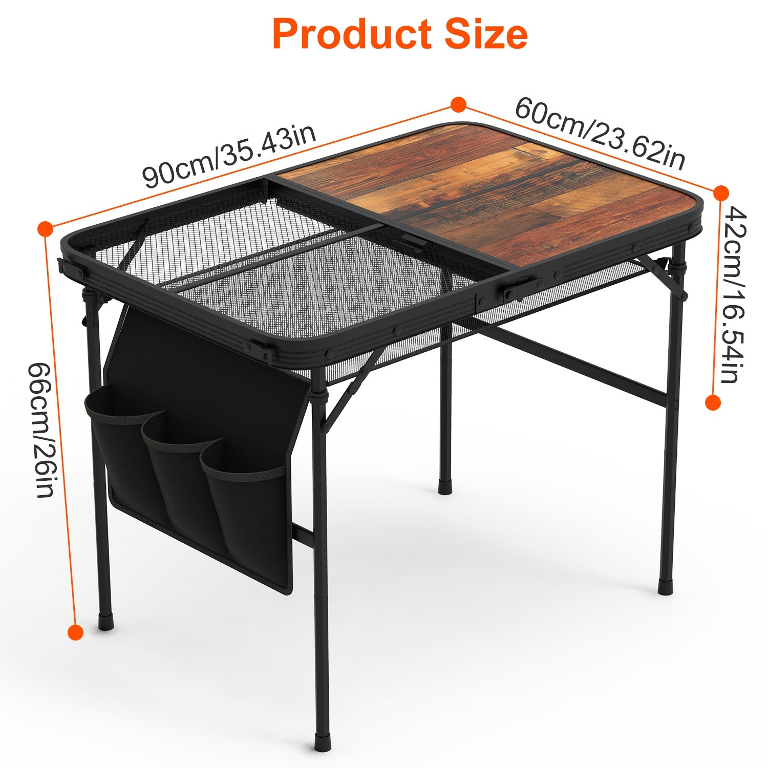 1Pc 35.43x23.62x26in Foldable Camping Table Collapsible Picnic Aluminum Alloy Grill Stand 66LBS Max Load Height Adjustable BBQ Table With Adjustable Height Storage Net
