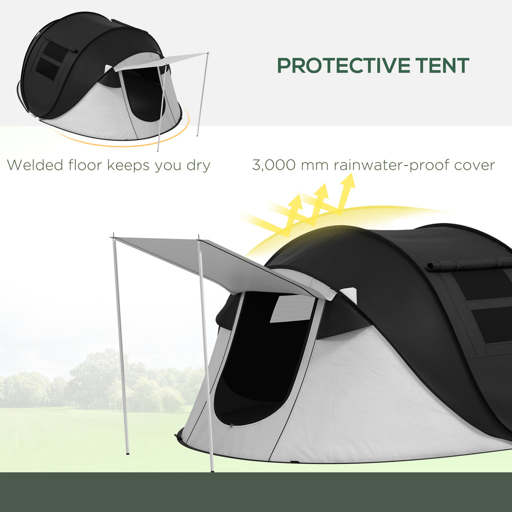Pop Up Tent with Porch and Carry Bag, 3000mm Waterproof, for 2-3 People Camping Hiking, Black
