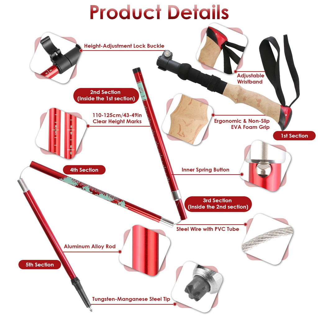 2Pcs Walking Sticks Collapsible Hiking Poles Folding Aluminum Trekking Poles Adjustable Hiking Sticks With EVA Foam Grips For Backpacking Hiking Mountain Climbing