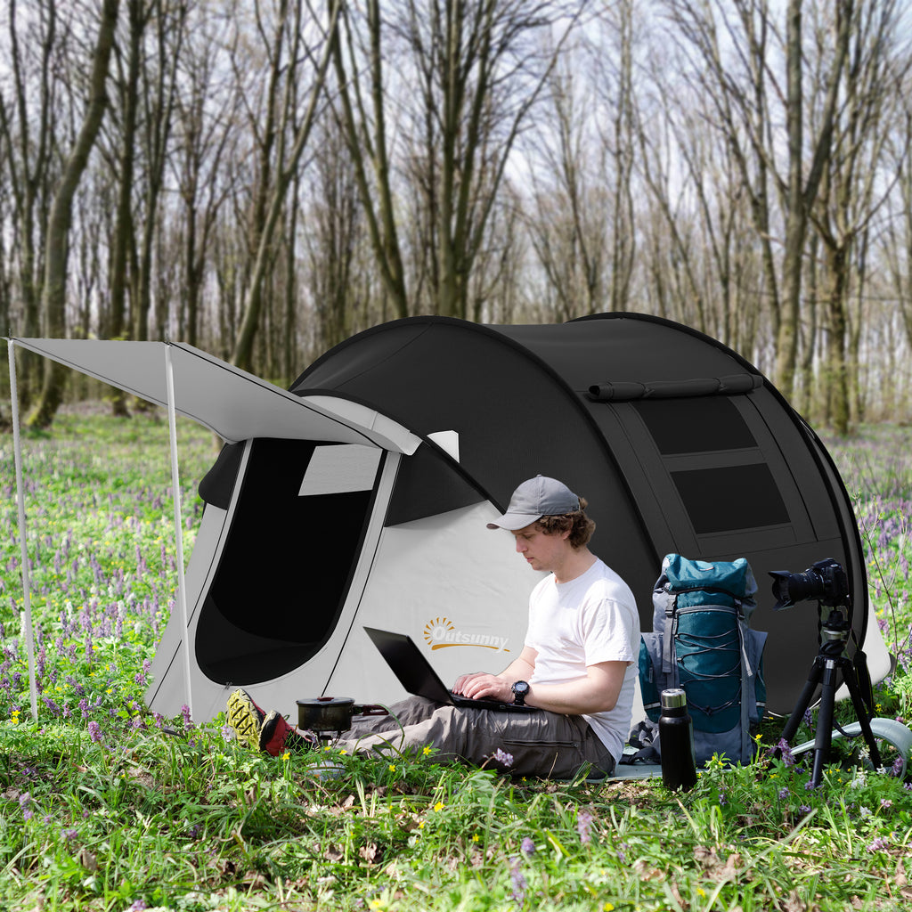 Pop Up Tent with Porch and Carry Bag, 3000mm Waterproof, for 2-3 People Camping Hiking, Black