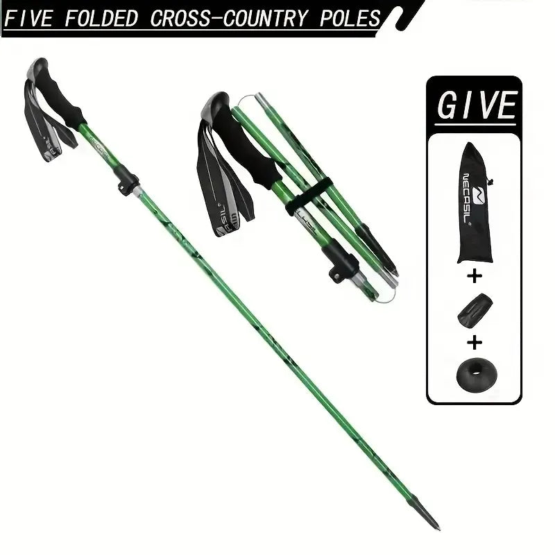 5-Section Collapsible Hiking Poles - Lightweight Trekking Poles With Secure External Lock, Adjustable Length, Sturdy - Ergonomic EVA Grip For Mountain Climbing, Camping, Trail Hiking - Perfect Gift Fo