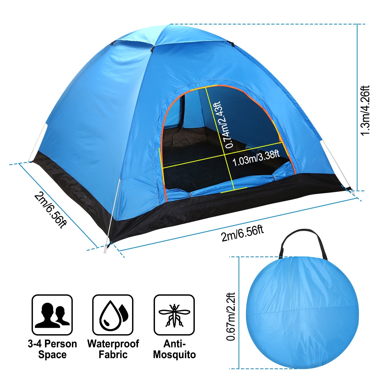 1Pc 4 Persons Camping Waterproof Tent Instant Setup Tent With Mosquito Net Doors Carrying Bag Folding 4 Seasons For Hiking Climbing Adventure Fishing