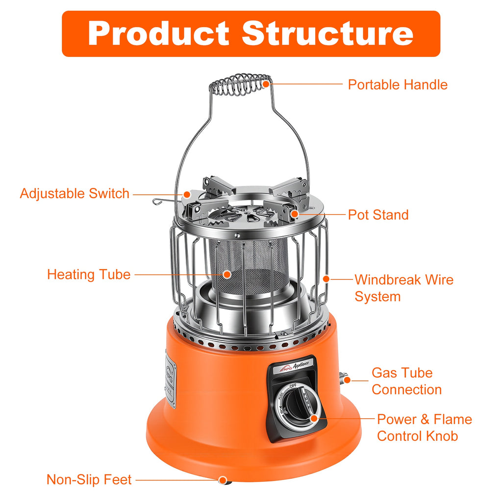 3000W 2 In 1 Portable Propane Heater Stove Portable Propane Heater Outdoor Gas Stove With Pot Stand Gas Pipe For Camping Ice Fishing Patio RV