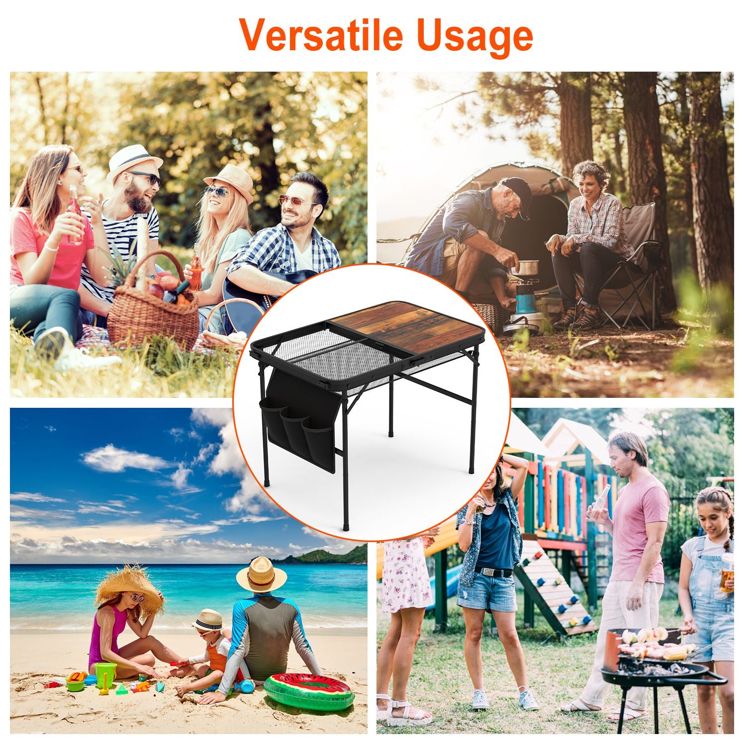 1Pc 35.43x23.62x26in Foldable Camping Table Collapsible Picnic Aluminum Alloy Grill Stand 66LBS Max Load Height Adjustable BBQ Table With Adjustable Height Storage Net