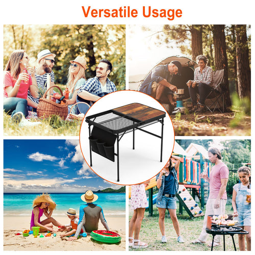 1Pc 35.43x23.62x26in Foldable Camping Table Collapsible Picnic Aluminum Alloy Grill Stand 66LBS Max Load Height Adjustable BBQ Table With Adjustable Height Storage Net