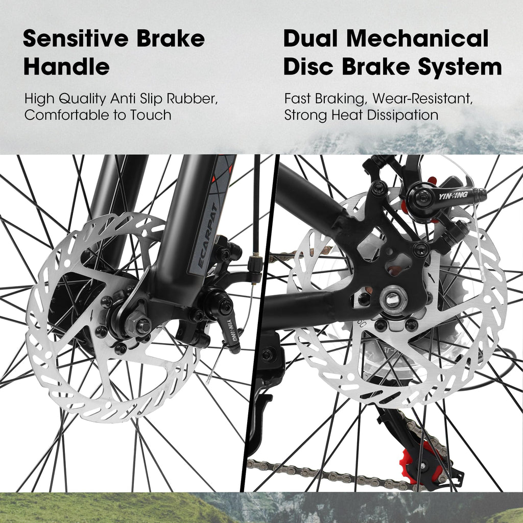 A24301 24 Inch Mountain Bike For Teenagers, High Carbon Steel Frame, Disc Brakes, Durable Design, Brown Edge Tires, Ideal For School Commuting