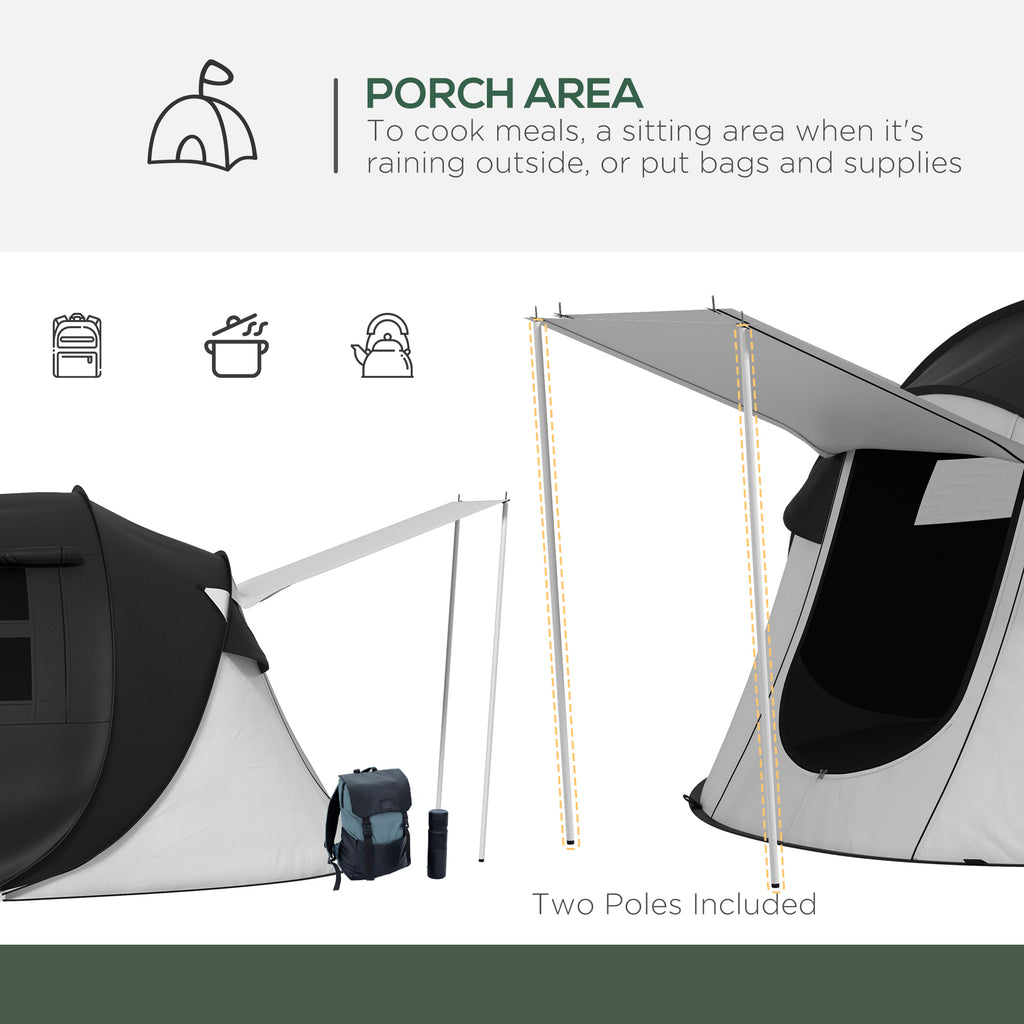 Pop Up Tent with Porch and Carry Bag, 3000mm Waterproof, for 2-3 People Camping Hiking, Black