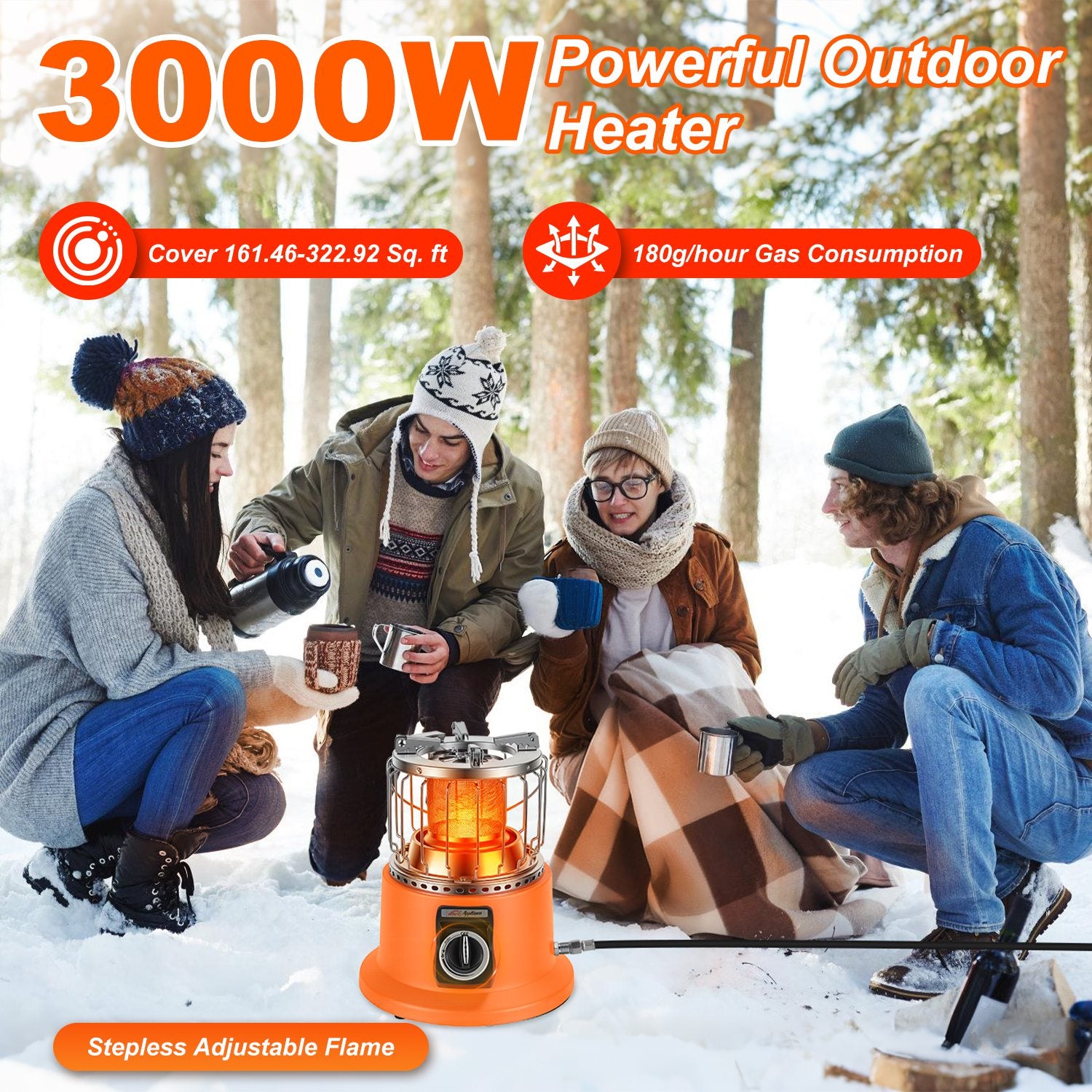 3000W 2 In 1 Portable Propane Heater Stove Portable Propane Heater Outdoor Gas Stove With Pot Stand Gas Pipe For Camping Ice Fishing Patio RV