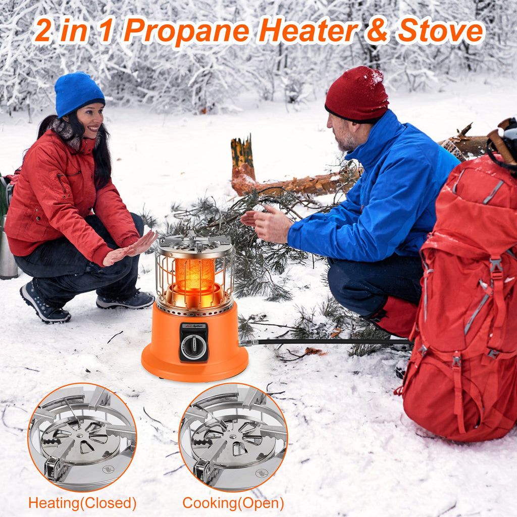 3000W 2 In 1 Portable Propane Heater Stove Portable Propane Heater Outdoor Gas Stove With Pot Stand Gas Pipe For Camping Ice Fishing Patio RV