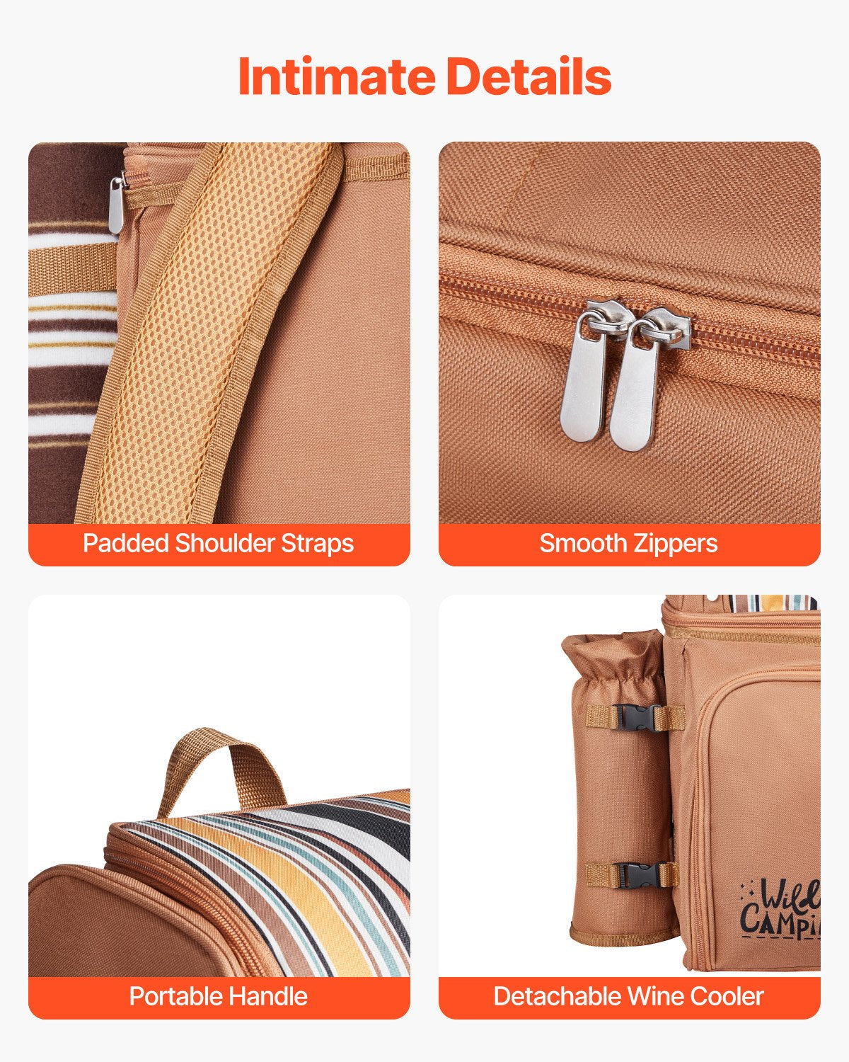 Beach Picnic Backpack Bag For 4 Person With Cooler Compartment Brown