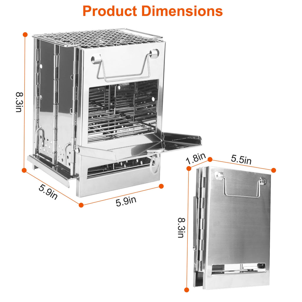 1Pc Portable Backpacking Stove For Camping Hiking Picnic BBQ Outdoor Cooker Folding Travel Charcoal Stove With Handle Carry Bag 2 Bolts