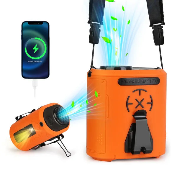 5 In 1 Portable Waist Clip Fan With 5 Speeds Flashlight Battery Operated Personal Wearable Turbo Belt Fan Hands-Free Neck Fan For Camping Travel Job Site