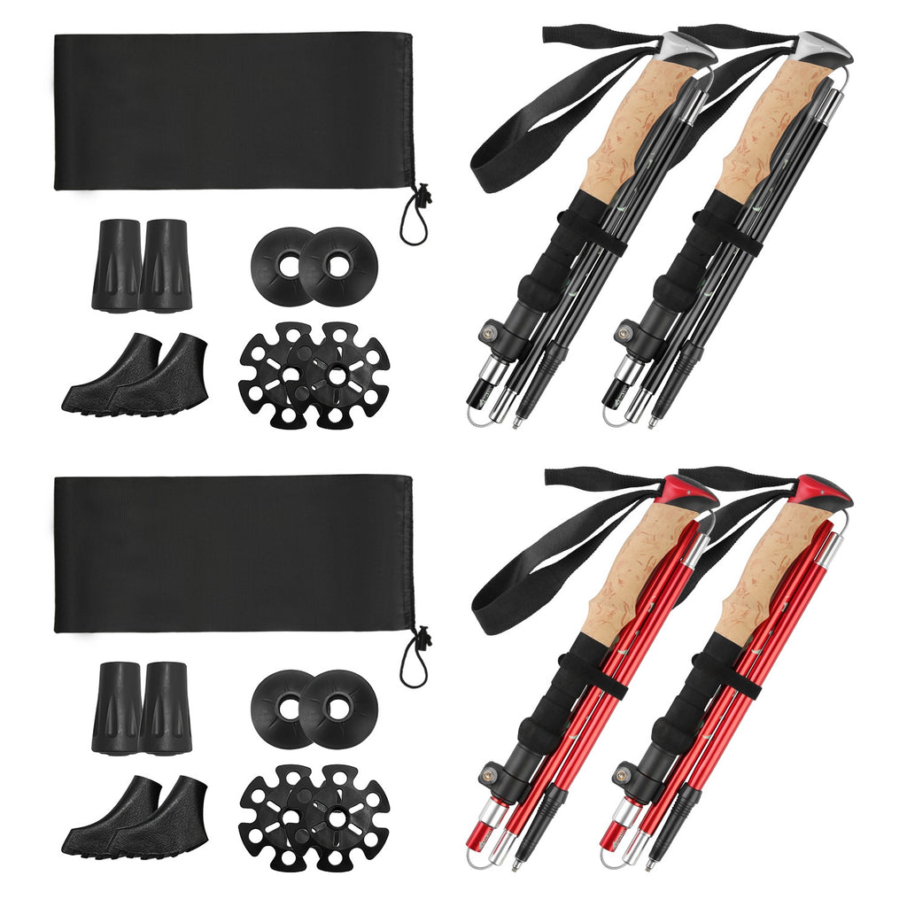 2Pcs Walking Sticks Collapsible Hiking Poles Folding Aluminum Trekking Poles Adjustable Hiking Sticks With EVA Foam Grips For Backpacking Hiking Mountain Climbing