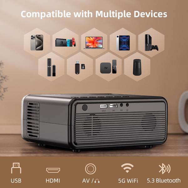 Projector With WiFi & Bluetooth, Upgraded 5G Portable Projector, Support 4K, Native 1080P, 12000 Lumens, Outdoor LED Movie Projector,Selling On The Amazon Temu Platform Is Prohibited
