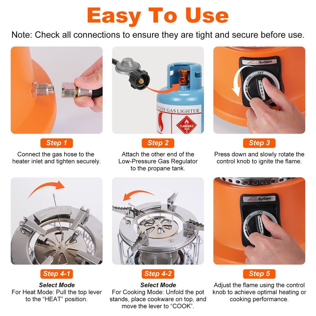 3000W 2 In 1 Portable Propane Heater Stove Portable Propane Heater Outdoor Gas Stove With Pot Stand Gas Pipe For Camping Ice Fishing Patio RV