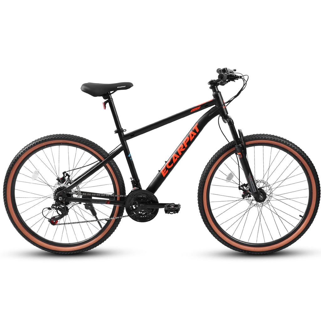 A24301 24 Inch Mountain Bike For Teenagers, High Carbon Steel Frame, Disc Brakes, Durable Design, Brown Edge Tires, Ideal For School Commuting