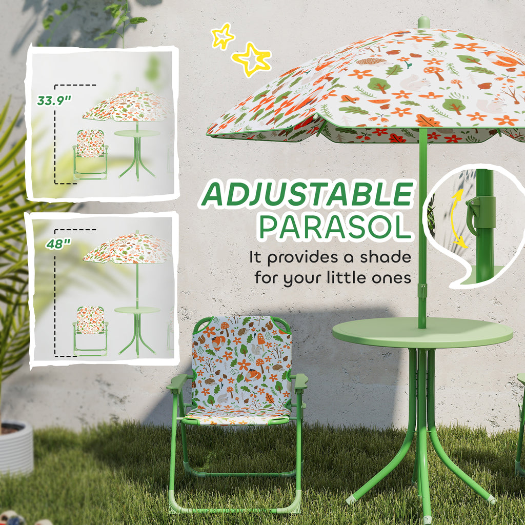 Kids Picnic Table and Chair Set, Outdoor Activity Table with Foldable Chairs, Removable Umbrella for Backyard, Green