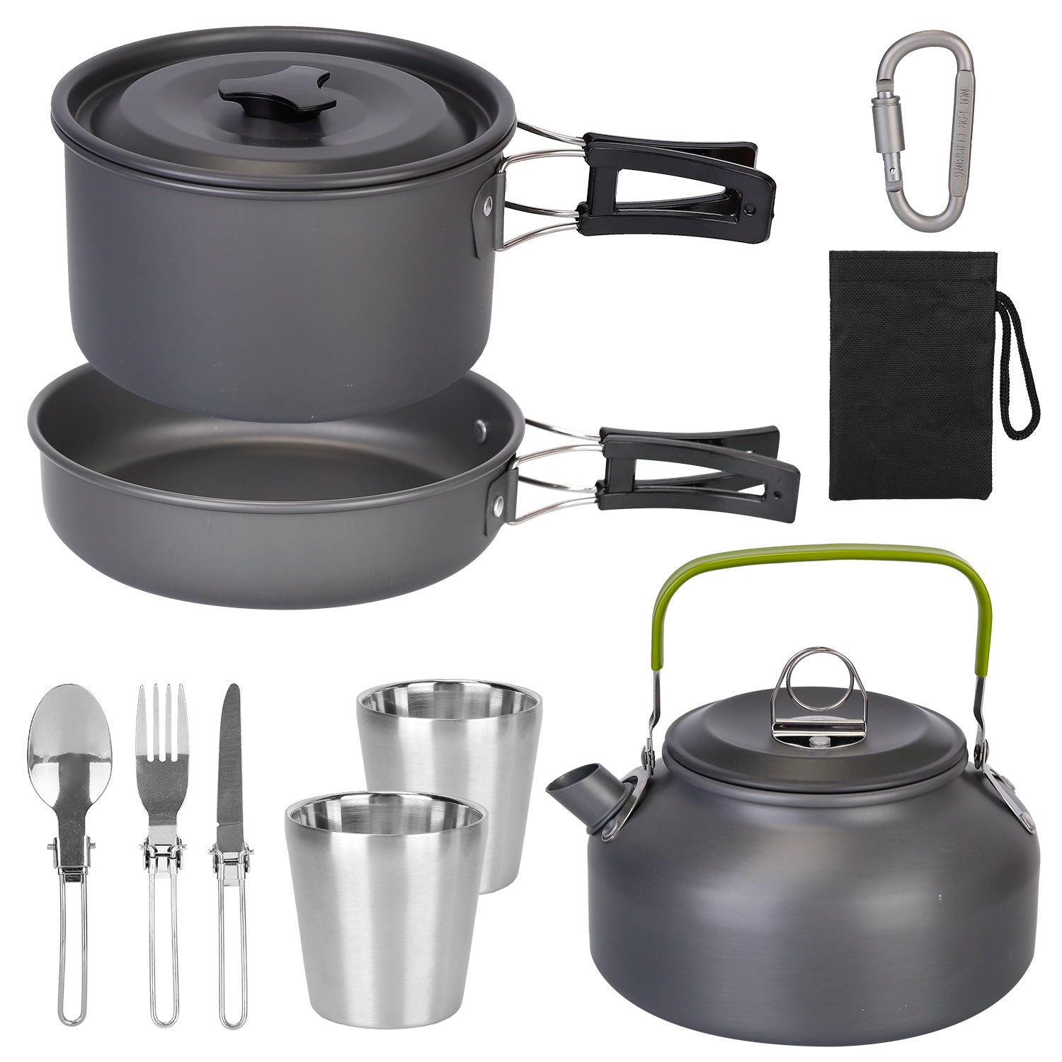 12Pcs Camping Cookware Set Aluminum Pot Pan Kettle Cup Fork Spoon Knife With Storage Bags For Hiking Picnic Outdoor