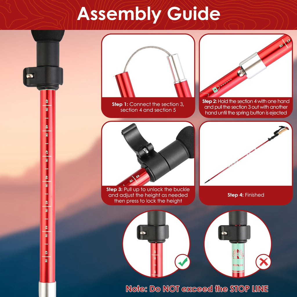 2Pcs Walking Sticks Collapsible Hiking Poles Folding Aluminum Trekking Poles Adjustable Hiking Sticks With EVA Foam Grips For Backpacking Hiking Mountain Climbing