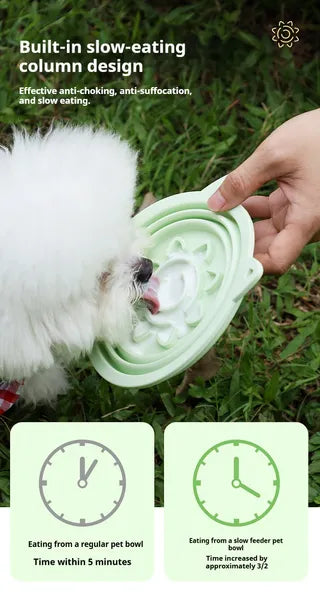 3-in-1 Pet Travel Collapsible Bowl Foldable Slow-Feeder With Strong Suction Cups  Portable Silicone Dog Bowl With Hook For Hanging On Collar/Backpack