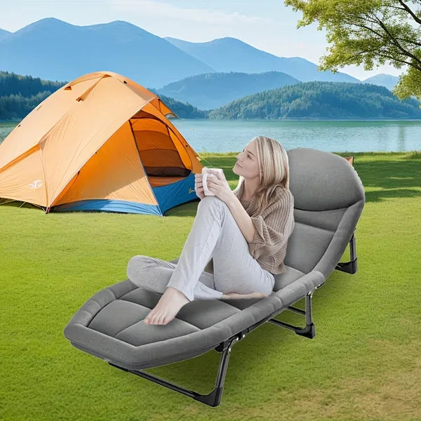 1-pack Outdoor Camping Nap Folding Bed, Office Single Bed Artifact, Simple And Portable Escort Camp Bed Nap Bed With Mattress Adjustable Folding Chair