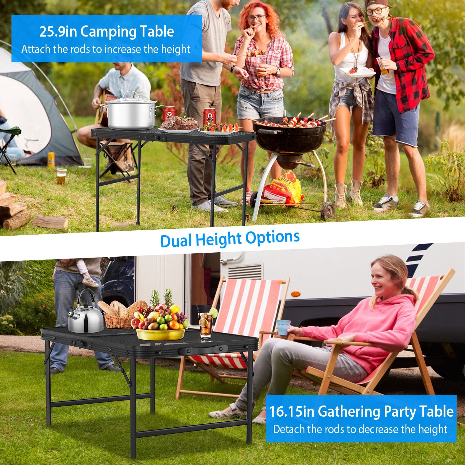 1Pc Foldable Camping Table Collapsible Picnic Aluminum Alloy Grill Stand 88LBS Max Load Height Adjustable BBQ Table