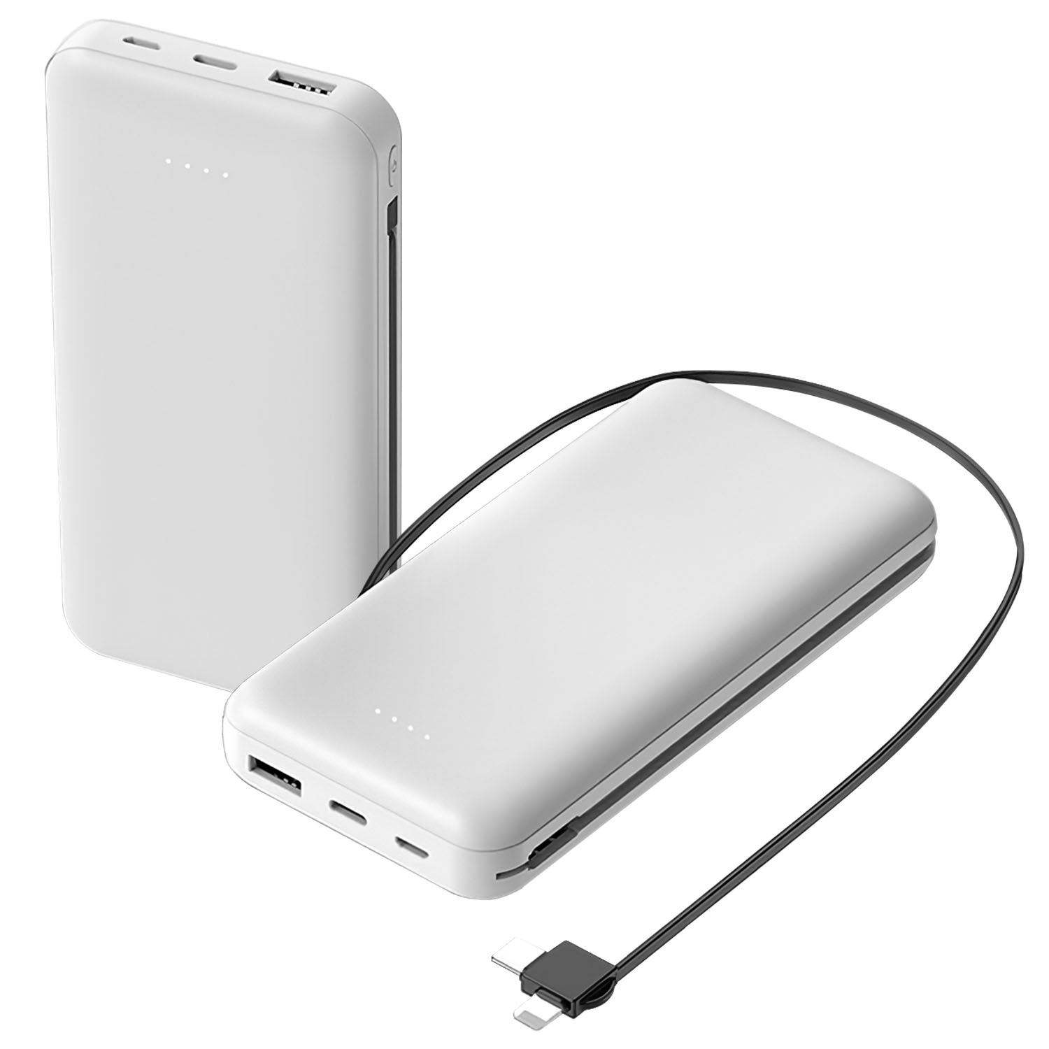 1Pc 10000mAh Power Bank Portable Phone Charger External Battery Pack With LT And Type C Double Ended Cable Type C USB Cable Fit For IOSPhone 14 Android And More