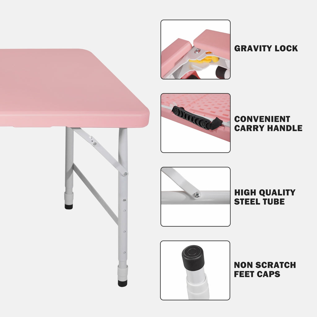 4ft Pink Portable Folding Table Indoor&Outdoor Maximum Weight 135KG Foldable Table For Camping